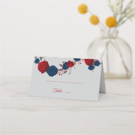 Rot- und Marineblumen, silberne Blätter grau Platzkarte