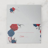 Rot- und Marineblumen, silberne Blätter grau Platzkarte (Außenseite Aufgefaltet)