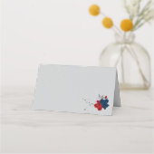 Rot- und Marineblumen, silberne Blätter grau Platzkarte (Rückseite)