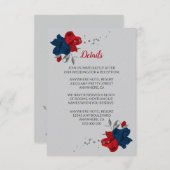 Rot- und Marineblumen, silberne Blätter im Detail Begleitkarte (Vorne/Hinten)