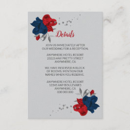 Rot- und Marineblumen, silberne Blätter im Detail Begleitkarte