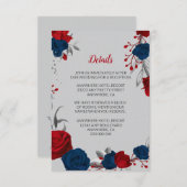 Rot- und Marineblumen, silberne Blätter im Detail Begleitkarte (Vorne/Hinten)