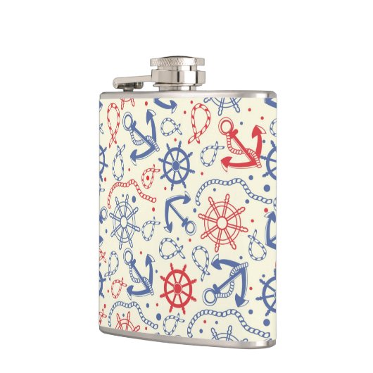 Rot und Marinehintergrund mit Anker Flachmann (Links)