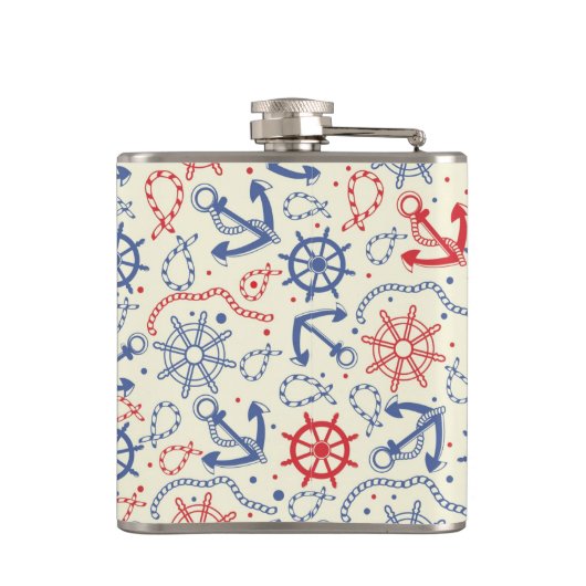 Rot und Marinehintergrund mit Anker Flachmann (Rückseite)