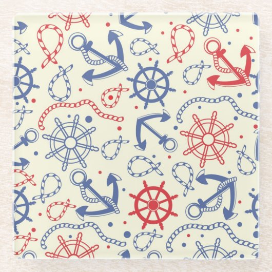 Rot und Marinehintergrund mit Anker Glasuntersetzer (Vorderseite)