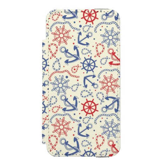 Rot und Marinehintergrund mit Anker Incipio iPhone Geldbeutel-Hülle (Folio Vorderseite)