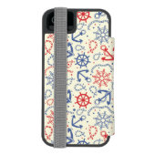 Rot und Marinehintergrund mit Anker Incipio iPhone Geldbeutel-Hülle (Folio Rückseite)