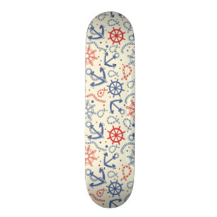 Rot und Marinehintergrund mit Anker Skateboard