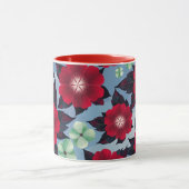 Rot und Minze Grüne Blüte auf Sky Blue Hintergrund Tasse (Zentrum)