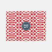 Rot und Navy Blue Trellis Muster Monogram Fleecedecke (Vorderseite (Horizontal))