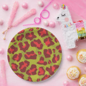 Rot und Oliven-grüne Leoparden Pappteller (Party)