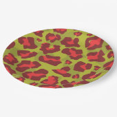 Rot und Oliven-grüne Leoparden Pappteller (Schrägansicht)
