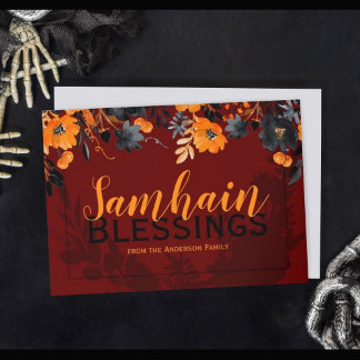 Rot und Orange Floral Samhain Blessings Witchy Feiertagskarte