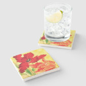 Rot und Orange Tulip Vintager Stil Steinuntersetzer (Seitenansicht)