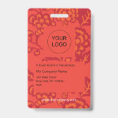 Rot und Orange Vibranand Bold Floral Pattern Ausweis (Rückseite)