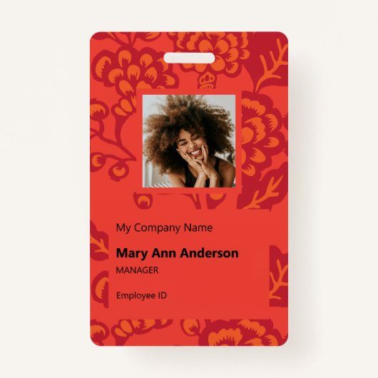 Rot und Orange Vibranand Bold Floral Pattern Ausweis (Vorderseite)