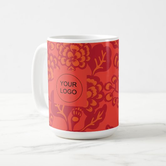 Rot und Orange Vibranand Bold Floral Pattern Kaffeetasse (Vorderseite Links)