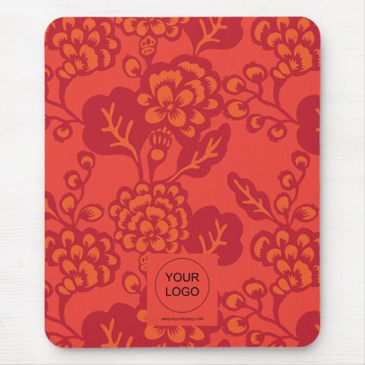 Rot und Orange Vibranand Bold Floral Pattern Mousepad (Vorne)