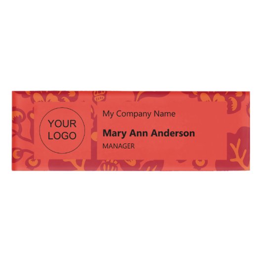 Rot und Orange Vibranand Bold Floral Pattern Namenschild (Vorderseite)