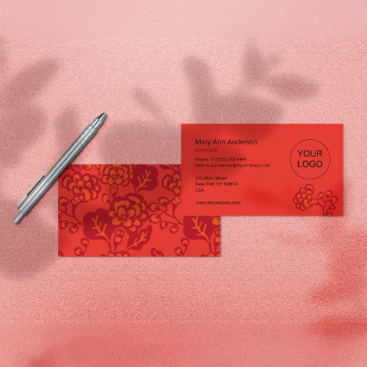 Rot und Orange Vibranand Bold Floral Pattern Visitenkarte