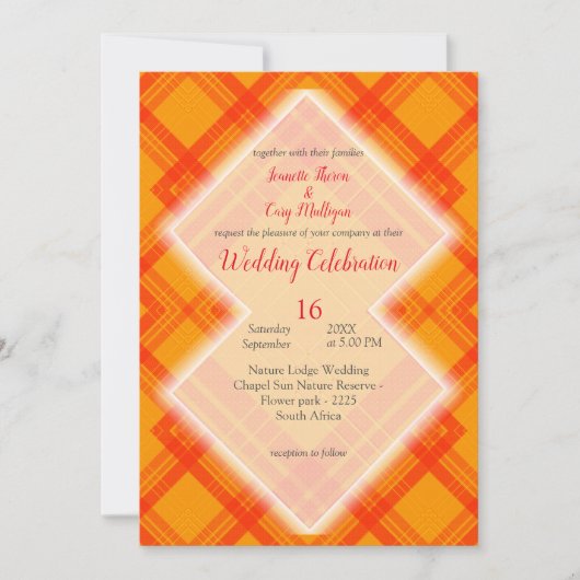 Rot und orangefarbene Karos Einladung (Vorderseite)