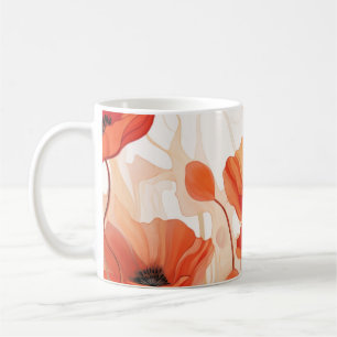 Rot- und Orangenmalerei mit Hintergrundmohn Kaffeetasse