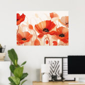 Rot- und Orangenmalerei mit Hintergrundmohn Poster (Heimbüro)