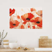 Rot- und Orangenmalerei mit Hintergrundmohn Poster (Küche)