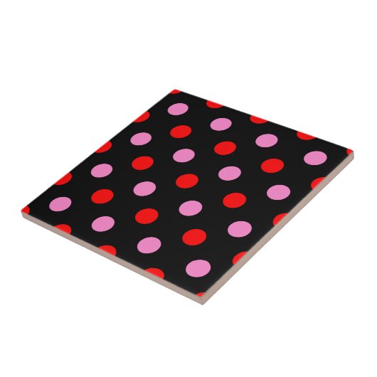 Rot und Pink auf Schwarz Punkte Design  Fliese (Seite)