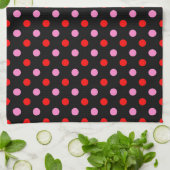 Rot und Pink auf Schwarz Punkte Design  Geschirrtuch (Gefaltet)