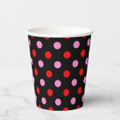 Rot und Pink auf Schwarz Punkte Design  Pappbecher (Vorderseite)