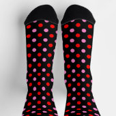 Rot und Pink auf Schwarz Punkte Design Socken (Oben)