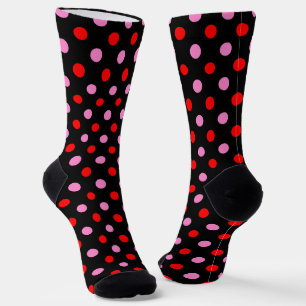 Rot und Pink auf Schwarz Punkte Design  Socken