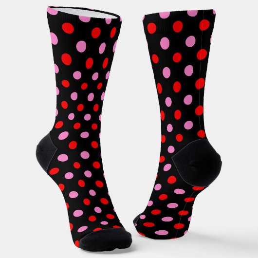 Rot und Pink auf Schwarz Punkte Design Socken (Gewinkelt)