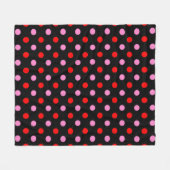 Rot und Pink auf schwarzem Punkte-Design Fleecedecke (Vorderseite (Horizontal))