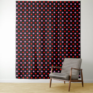 Rot und Pink auf schwarzem Punkte-Design  Wandteppich