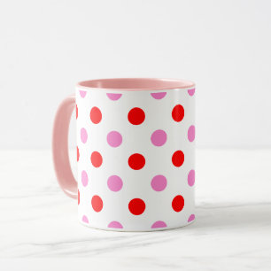 Rot und Pink auf Weiß mit Punkten Design  Tasse