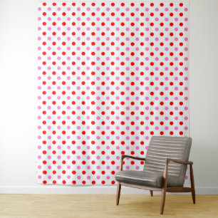 Rot und Pink auf Weiß mit Punkten Design  Wandteppich