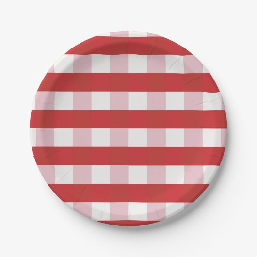 Rot und Pink kariert, Gingham-Effekt Pappteller (Vorderseite)