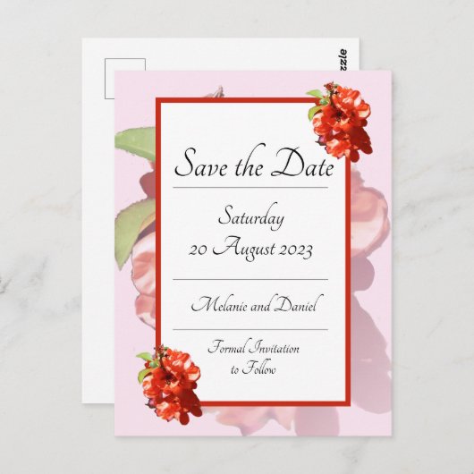 Rot und Rosa Blume Save the Date Postkarte (Vorne/Hinten)
