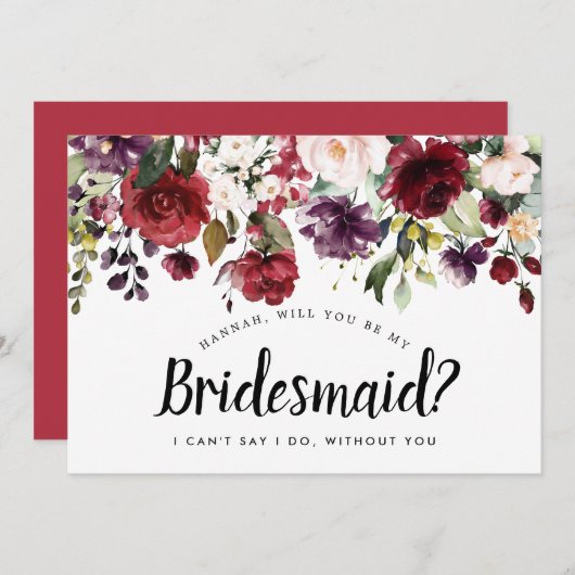 Rot und Rosa Blüten werden Sie meine Bridesmaid-Ka Einladung (Vorne/Hinten)