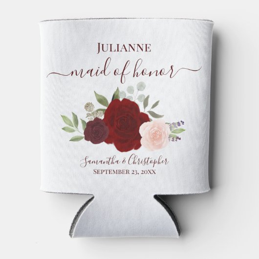 Rot und Rosa Blütenfarben Elegante Trauzeugin Hoch Dosenkühler (Vorderseite)