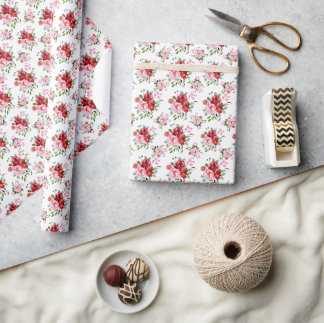 Rot und rosa Blütenmuster - Nahtloses Muster Geschenkpapier