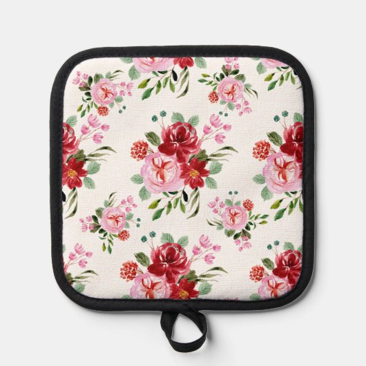 Rot und rosa Blütenmuster - Nahtloses Muster Topflappen (Vorderseite)