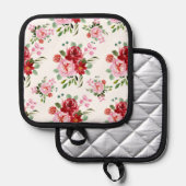 Rot und rosa Blütenmuster - Nahtloses Muster Topflappen (Vorderseite/Rückseite)