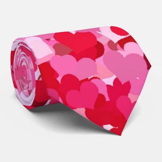Rot und Rosa Confetti Herz Krawatte (Gerollt)