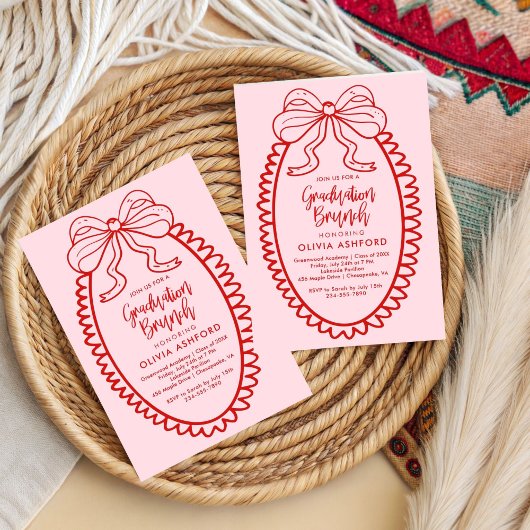 Rot und Rosa Eleganter Brunch Abschluss Einladung