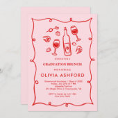 Rot und Rosa Eleganter Brunch Abschluss Einladung (Vorne/Hinten)