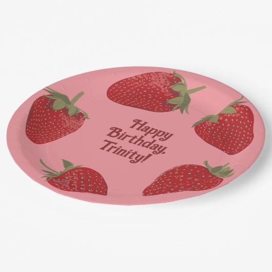 Rot und Rosa Erdbeeren Benutzerdefiniertes Party Pappteller (Schrägansicht)