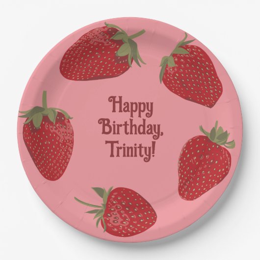 Rot und Rosa Erdbeeren Benutzerdefiniertes Party Pappteller (Vorderseite)